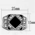 Men's Jewelry - Rings Mens Black Round Gem Stainless Steel Synthetic Crystal Ring...