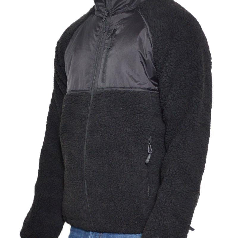 Men's Jackets Mens Black Sherpa Cut Out Fleece Jacket