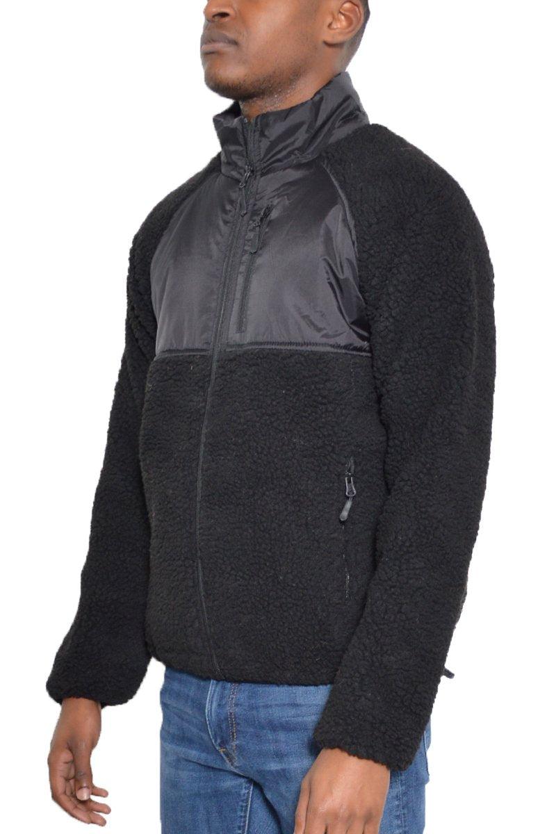 Men's Jackets Mens Black Sherpa Cut Out Fleece Jacket