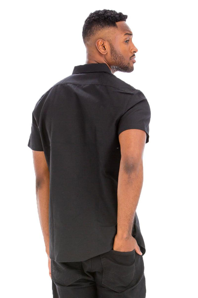 Men's Shirts Mens Black Signature Short Sleeve Button Up Shirt