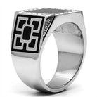Mens Black Stainless Steel Ring with Bold Design and Sparkling Accents for Stylish Wear