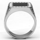 Mens Black Stainless Steel Ring with a Rectangular Stone and Decorative Detailing