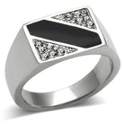 Men's Jewelry - Rings Mens Black Stripe Stainless Steel Synthetic Crystal Rings Tk387