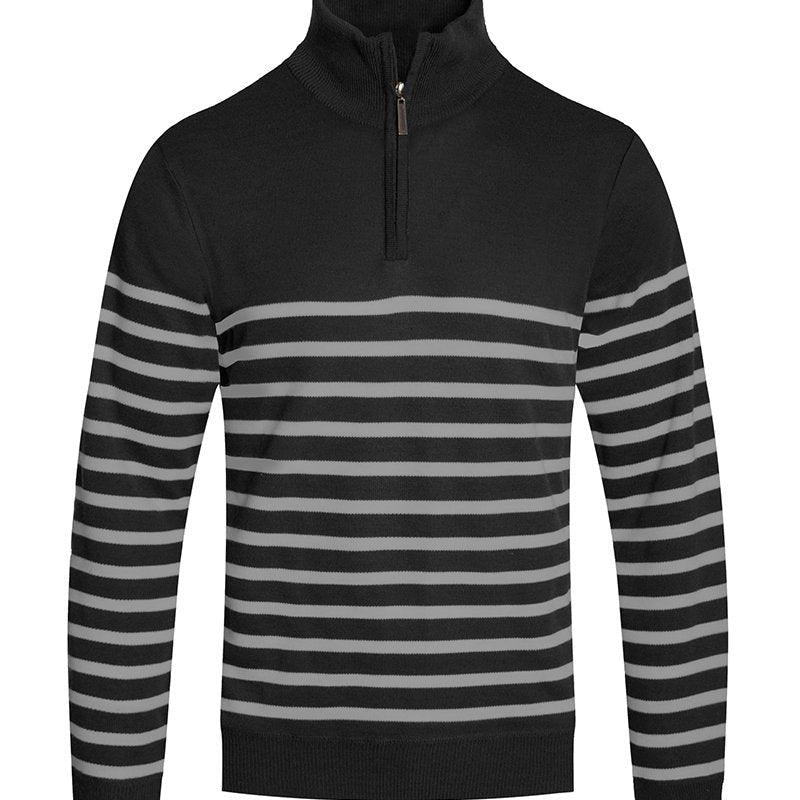 Men's Sweaters Mens Black Striped Half Zip Pullover Shirt