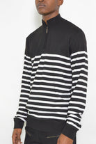 Men's Sweaters Mens Black Striped Half Zip Pullover Shirt