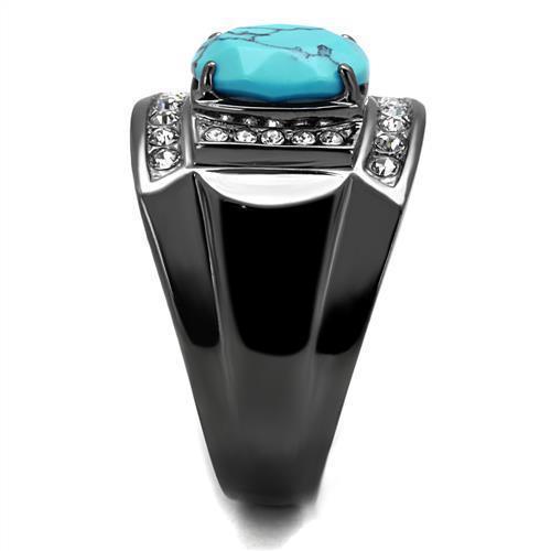 Men's Jewelry - Rings Mens Black Turquoise Crystal Ring Stainless Steel Synthetic Gem