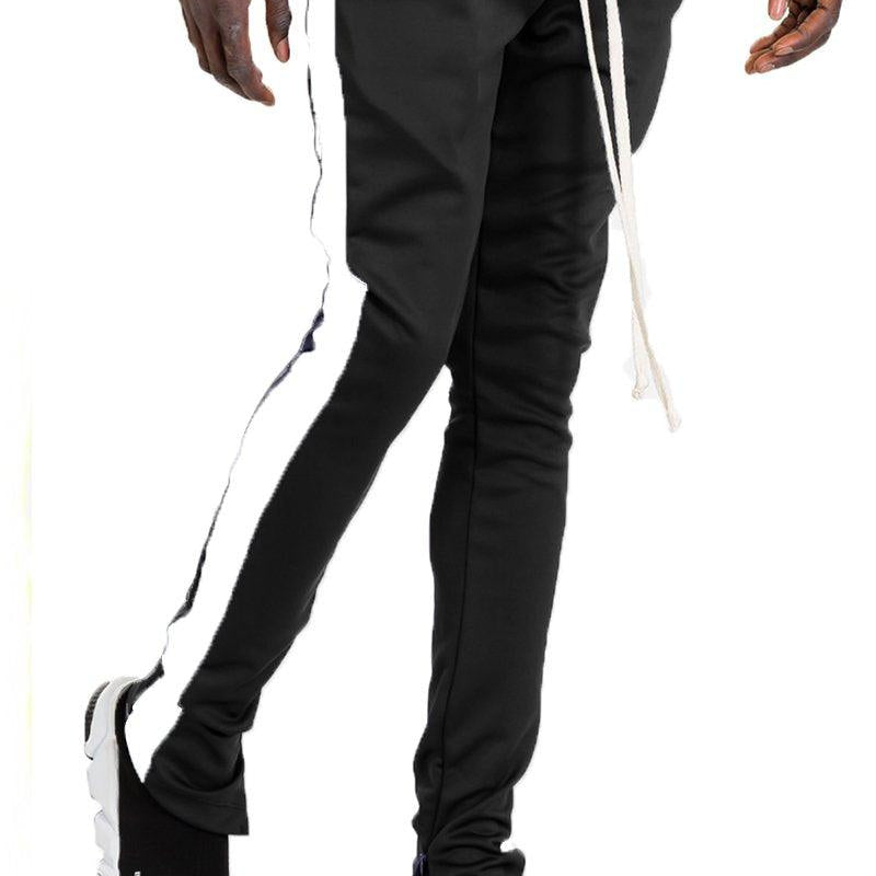 Men's Pants - Joggers Mens Black White Stripe Slim Fit Track Pants