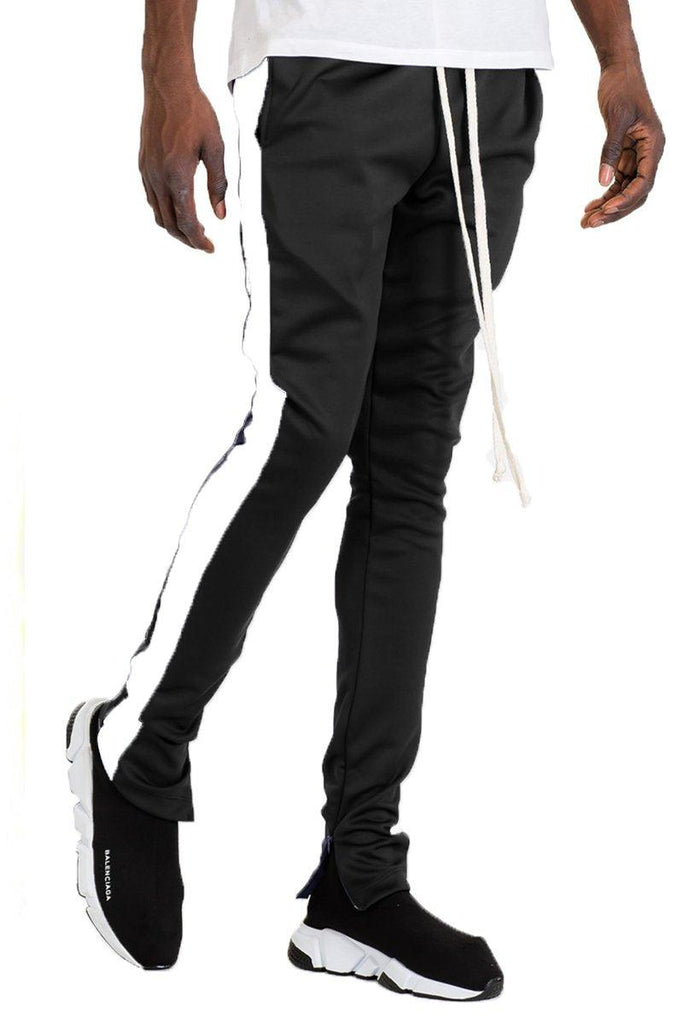 Men's Pants - Joggers Mens Black White Stripe Slim Fit Track Pants