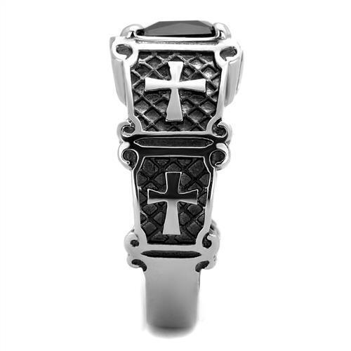 Men's Jewelry - Rings Mens Black With Silver Cross Ring Stainless Steel Synthetic...