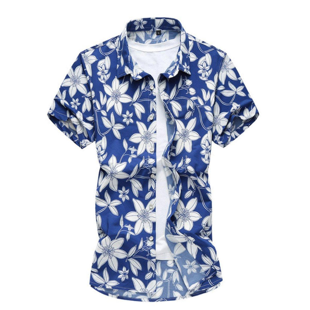 Men's Shirts Mens Blue And White Short Sleeve Floral Shirt
