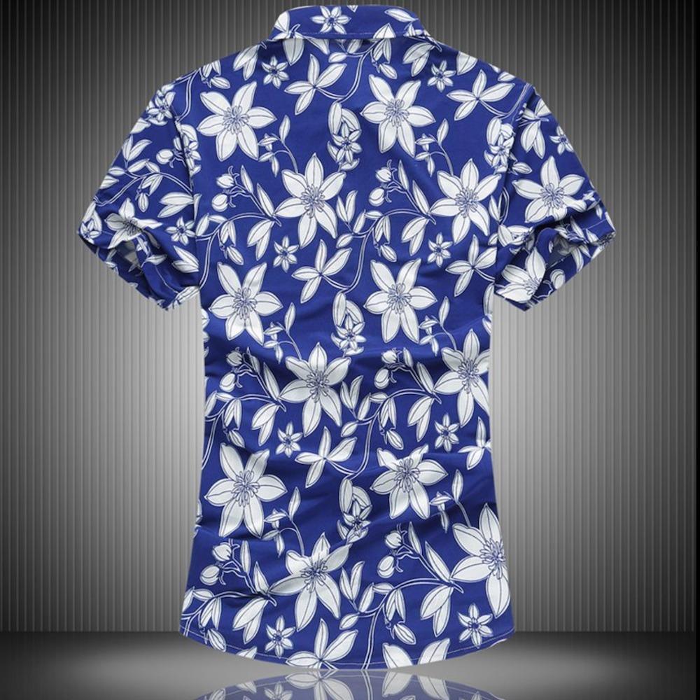 Men's Shirts Mens Blue And White Short Sleeve Floral Shirt