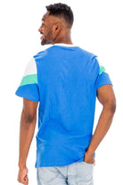Men's blue chevron shirt by VacationGrabs with short sleeves and a stylish design