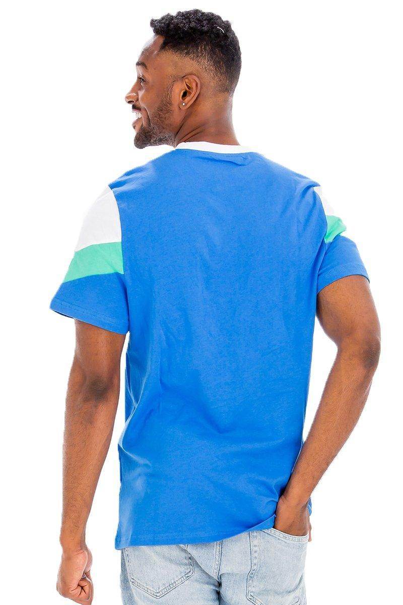 Men's blue chevron shirt by VacationGrabs with short sleeves and a stylish design