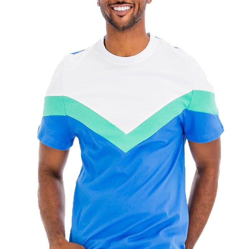 Men's Shirts Mens Blue Multi Chevron Color Block Shirt