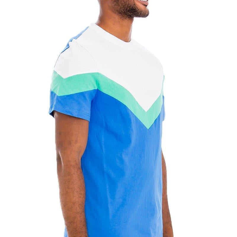 Men's Shirts Mens Blue Multi Chevron Color Block Shirt