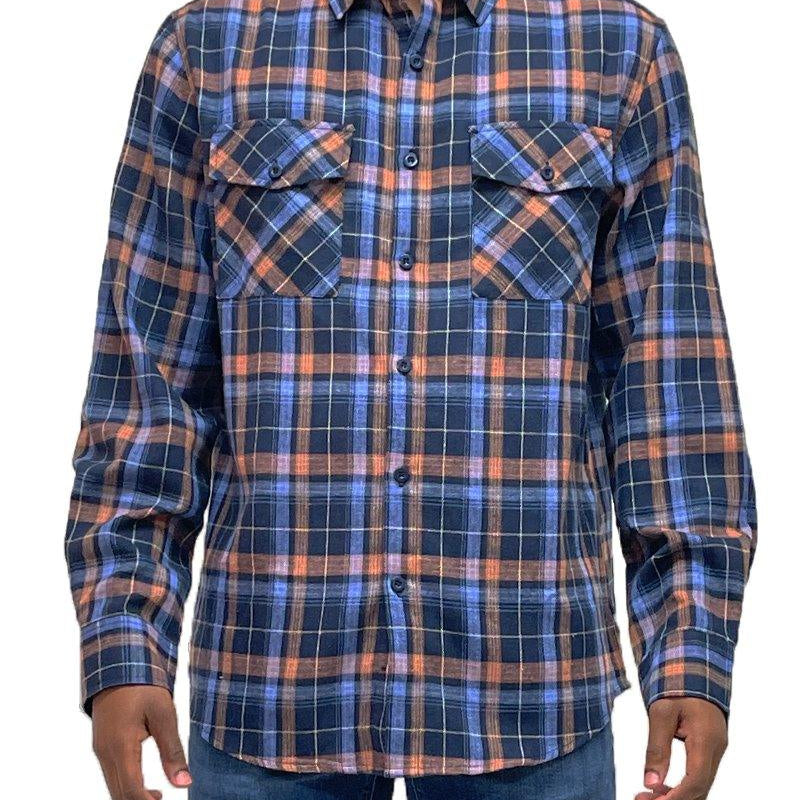 Men's Shirts - Flannels Mens Blue Plaid Flannel Long Sleeve Shirt