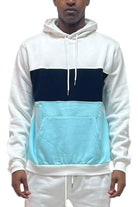 Men's Sweatshirts & Hoodies Mens Blue White Color Block Pullover Hoodie