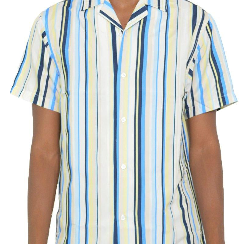 Men's Shirts Mens Blue Yellow Striped Button Down Shirt