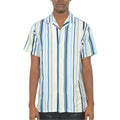 Men's blue yellow striped shirt by VacationGrabs with short sleeves and a stylish design