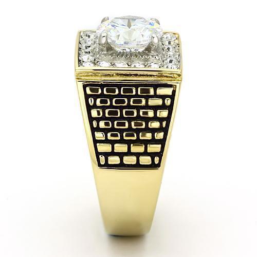Men's Jewelry - Rings Mens Brick Pattern Ring Stainless Steel Cubic Zirconia No. 735