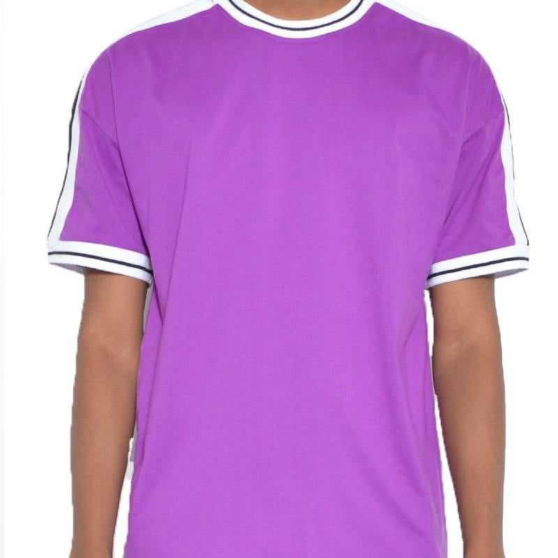 Men's Shirts - Tee's Mens Bright Purple Striped Tape Tee Shirt