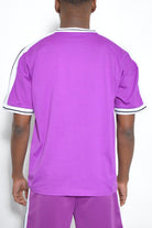 Men's Shirts - Tee's Mens Bright Purple Striped Tape Tee Shirt