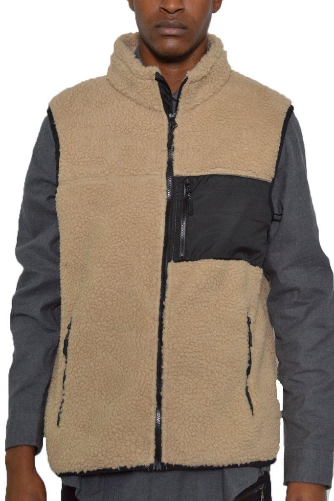 Men's Jackets Mens Brown Sherpa Fleece Vest Jacket