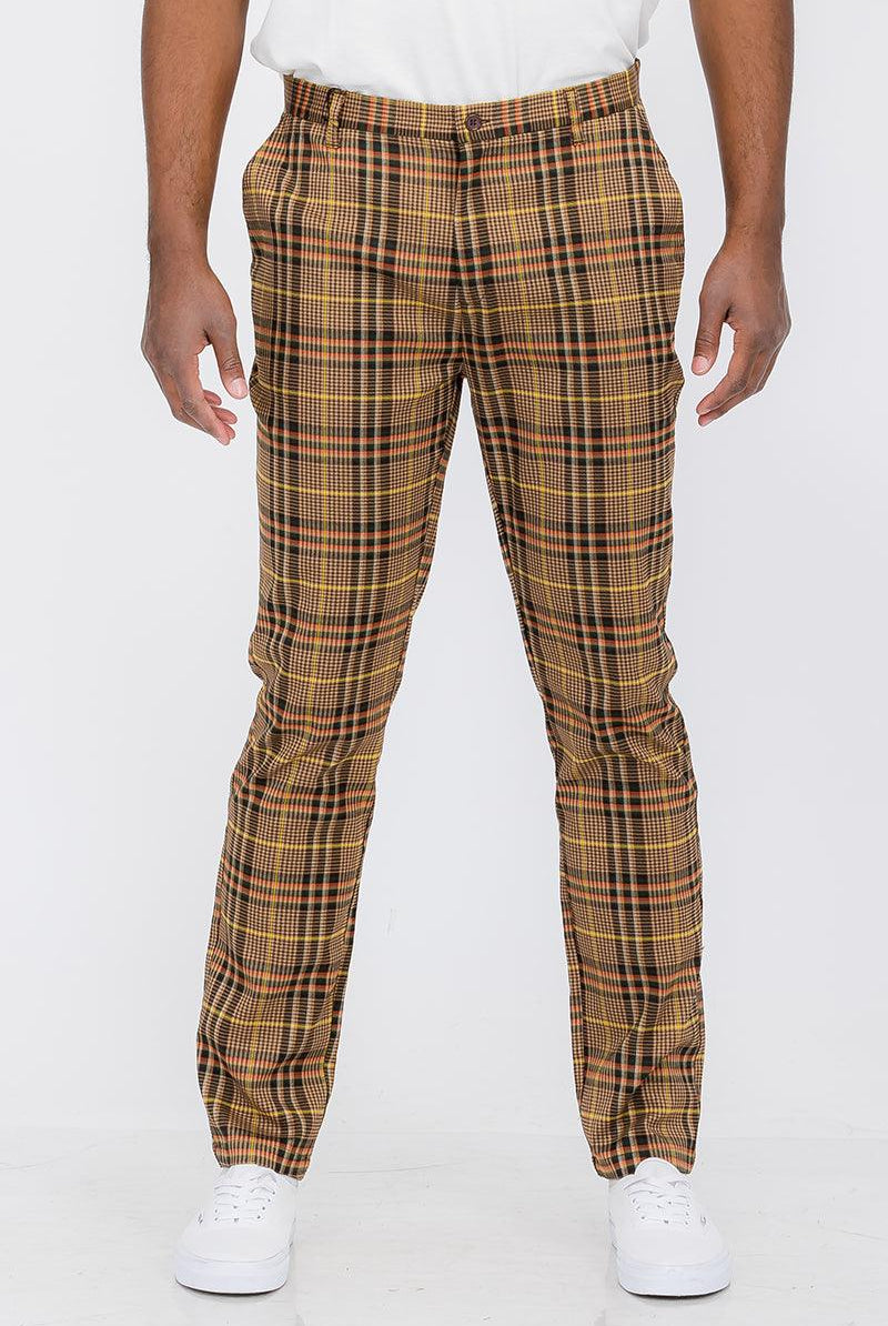 Men's Pants Brown Plaid Slim Fit Trouser Pants