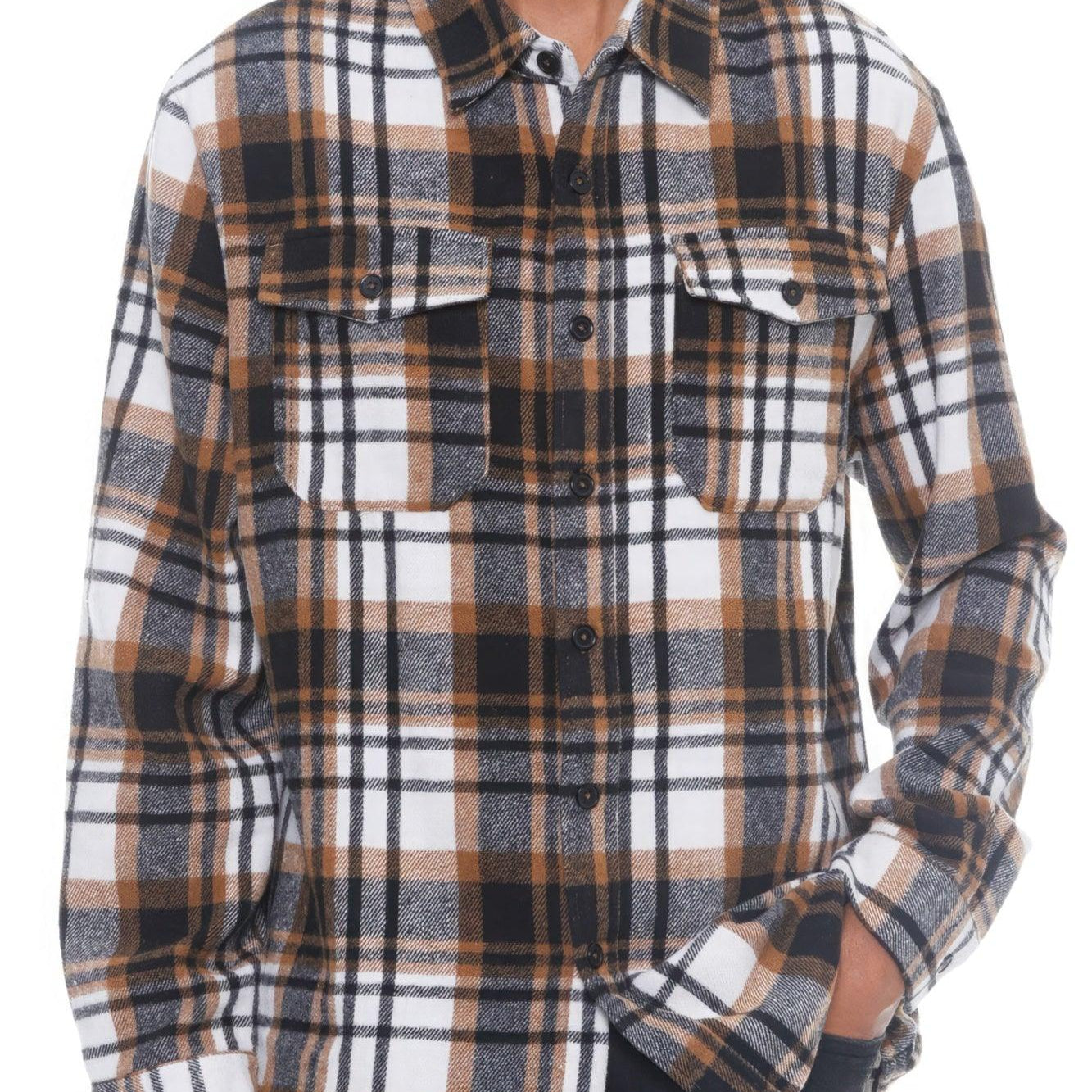 Men's Shirts - Flannels Mens Brown/Black Checkered Soft Flannel Shacket