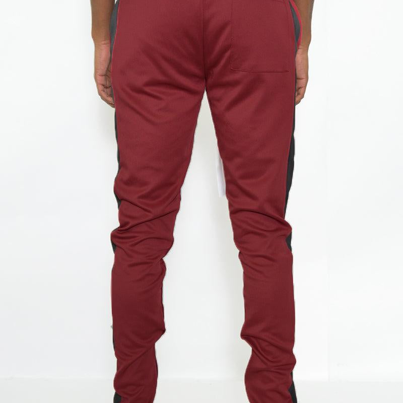 Men's Pants - Joggers Mens Burgundy Black Stripe Slim Fit Track Pants