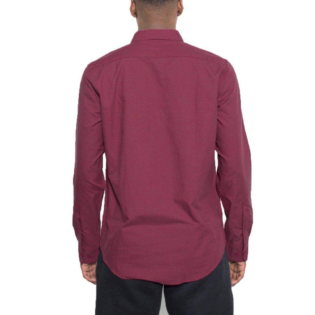Mens Burgundy Signature Long Sleeve Shirt Button Down - VacationGrabs