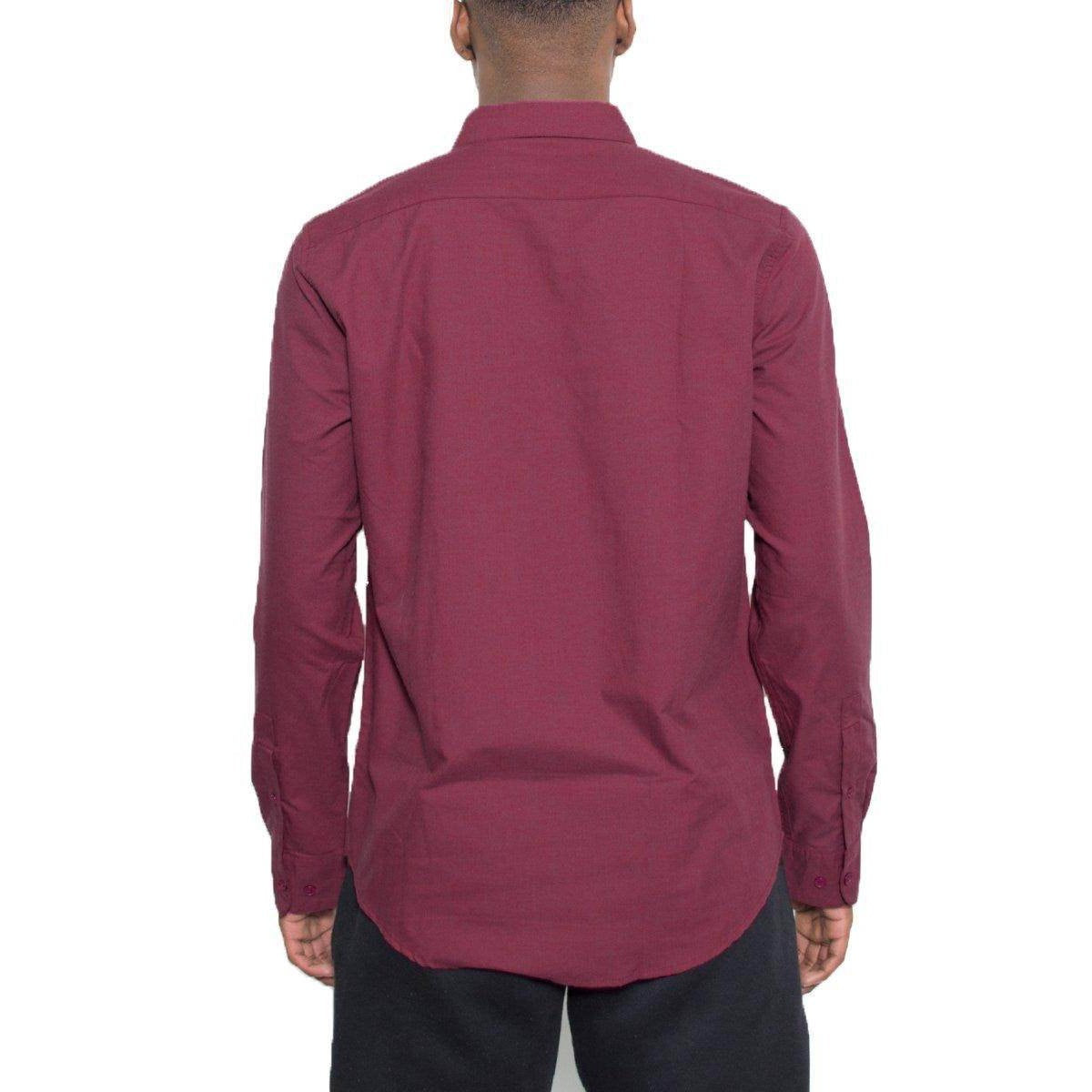 Mens Burgundy Signature Long Sleeve Shirt Button Down - VacationGrabs