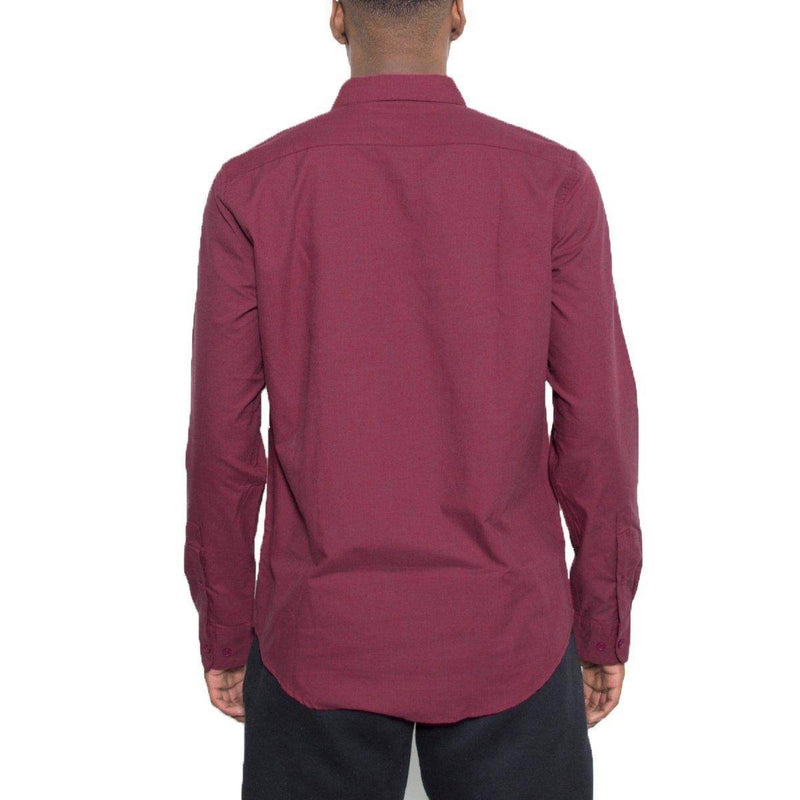Mens Burgundy Signature Long Sleeve Shirt Button Down - VacationGrabs