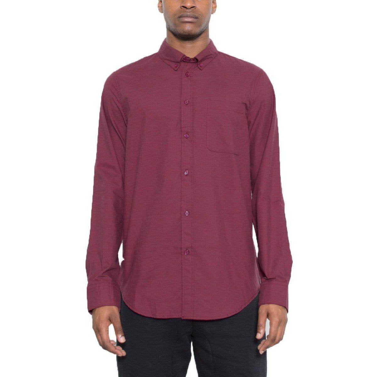 Mens Burgundy Long Sleeve Shirt by VacationGrabs with a classic fit and single chest pocket