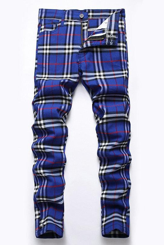 Men's Pants - Jeans Mens Casual Hollow Plaid Jeans Skinny Denim Trouser Pants