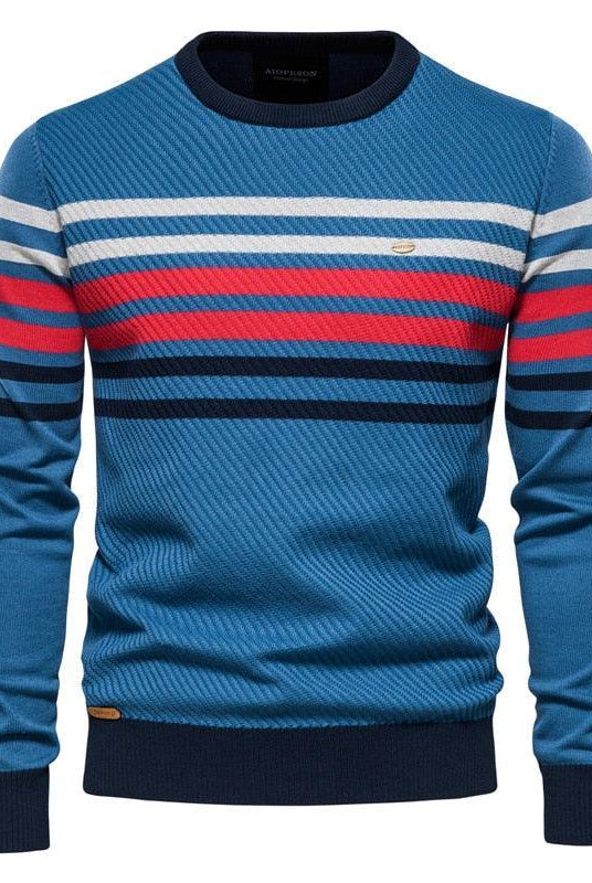 Men's Sweaters Mens Casual O-Neck Knitted Pullover Sweater Color Block Stripe