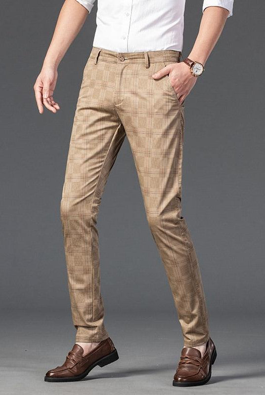 Men's Pants Mens Casual Plaid Pants Stretch Straight Leg Slim Fit Trousers