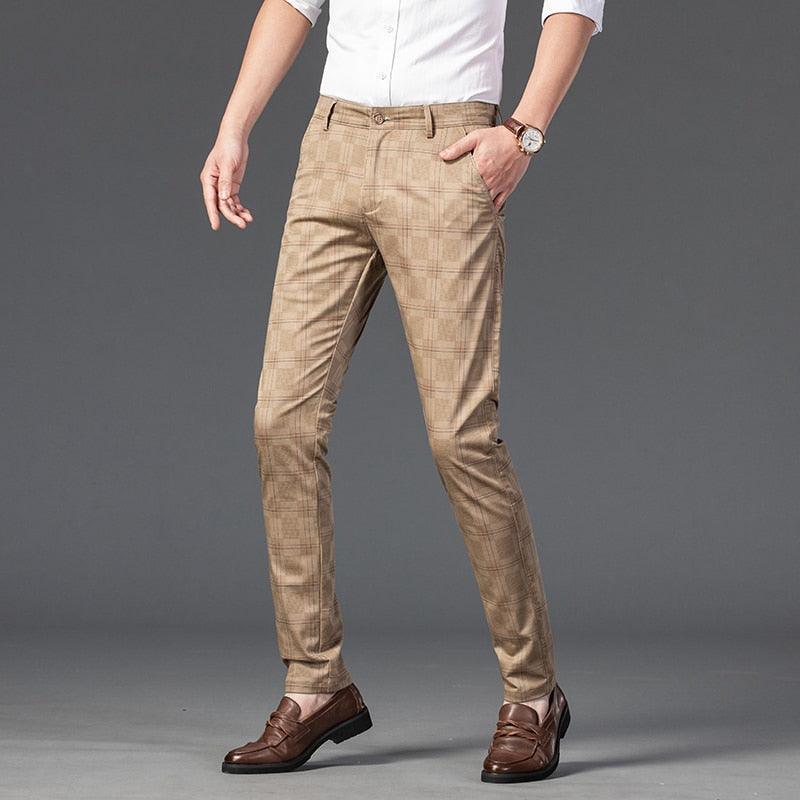 Men's Pants Mens Casual Plaid Pants Stretch Straight Leg Slim Fit Trousers