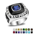 Men's Championship Rings with Black and Silver Design, Featuring Colorful Gemstone Options