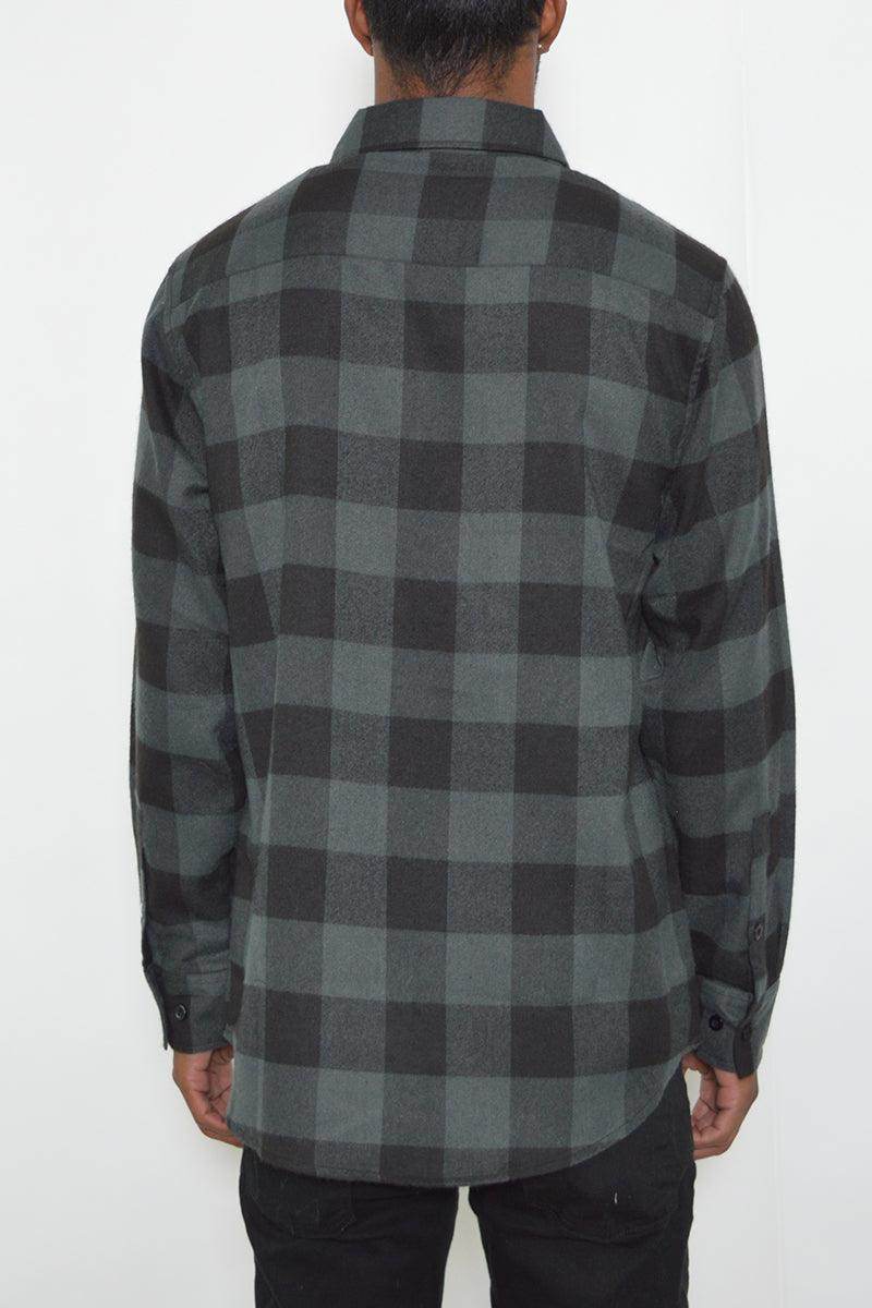 Men's Checkered Flannel Shirt in Black and Gray with Long Sleeves from VacationGrabs
