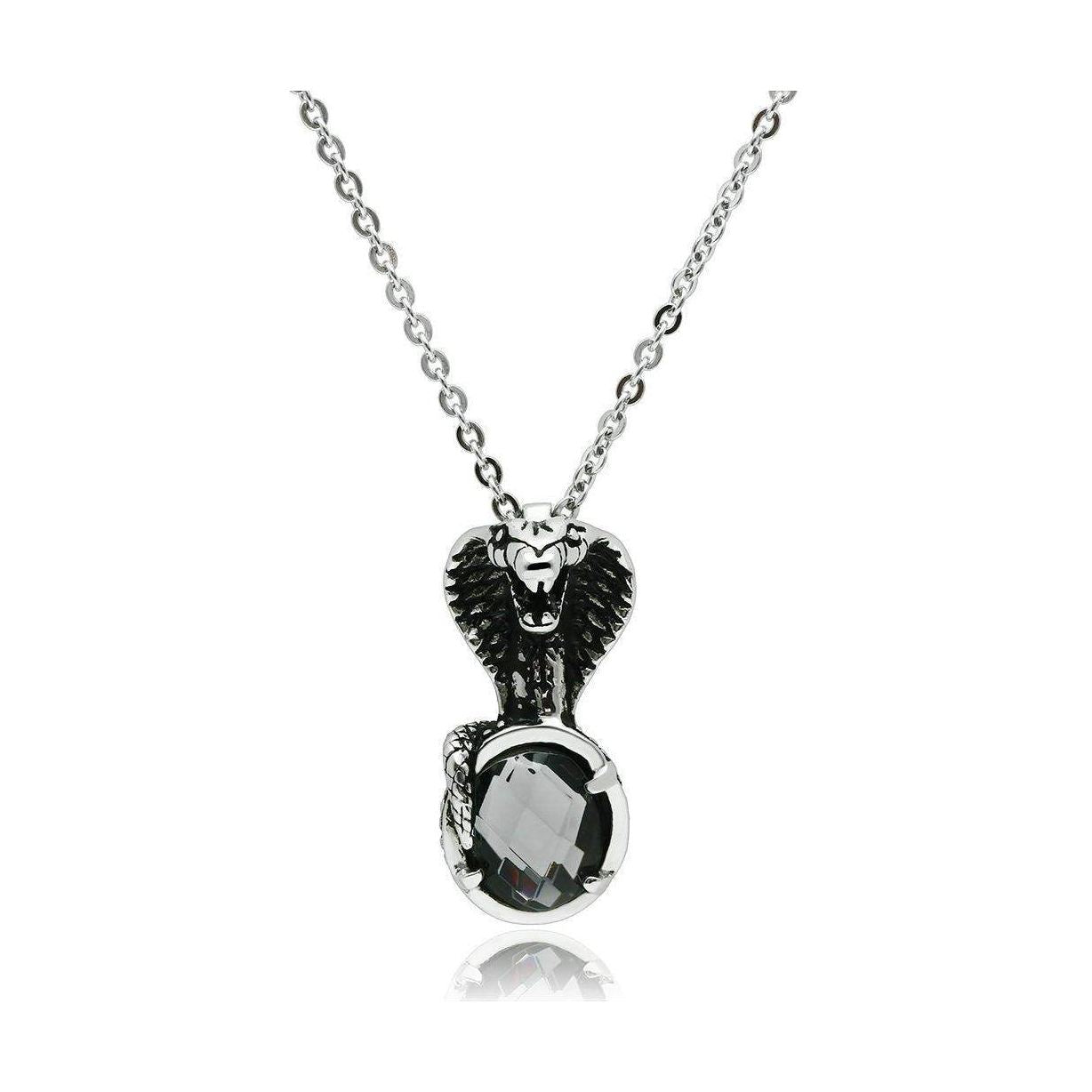 Men's cobra pendant necklace featuring a detailed cobra design and a striking gemstone centerpiece