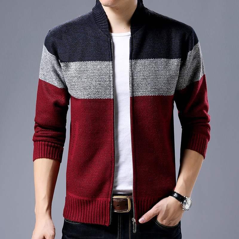 Men's Sweaters Mens Color Block Zipper Cardigan Sweater Jackets Stand Collar