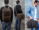 Luggage & Bags - Backpacks Mens Crazy Horse Leather Laptop Backpack Briefcase 3-In-1 Combo