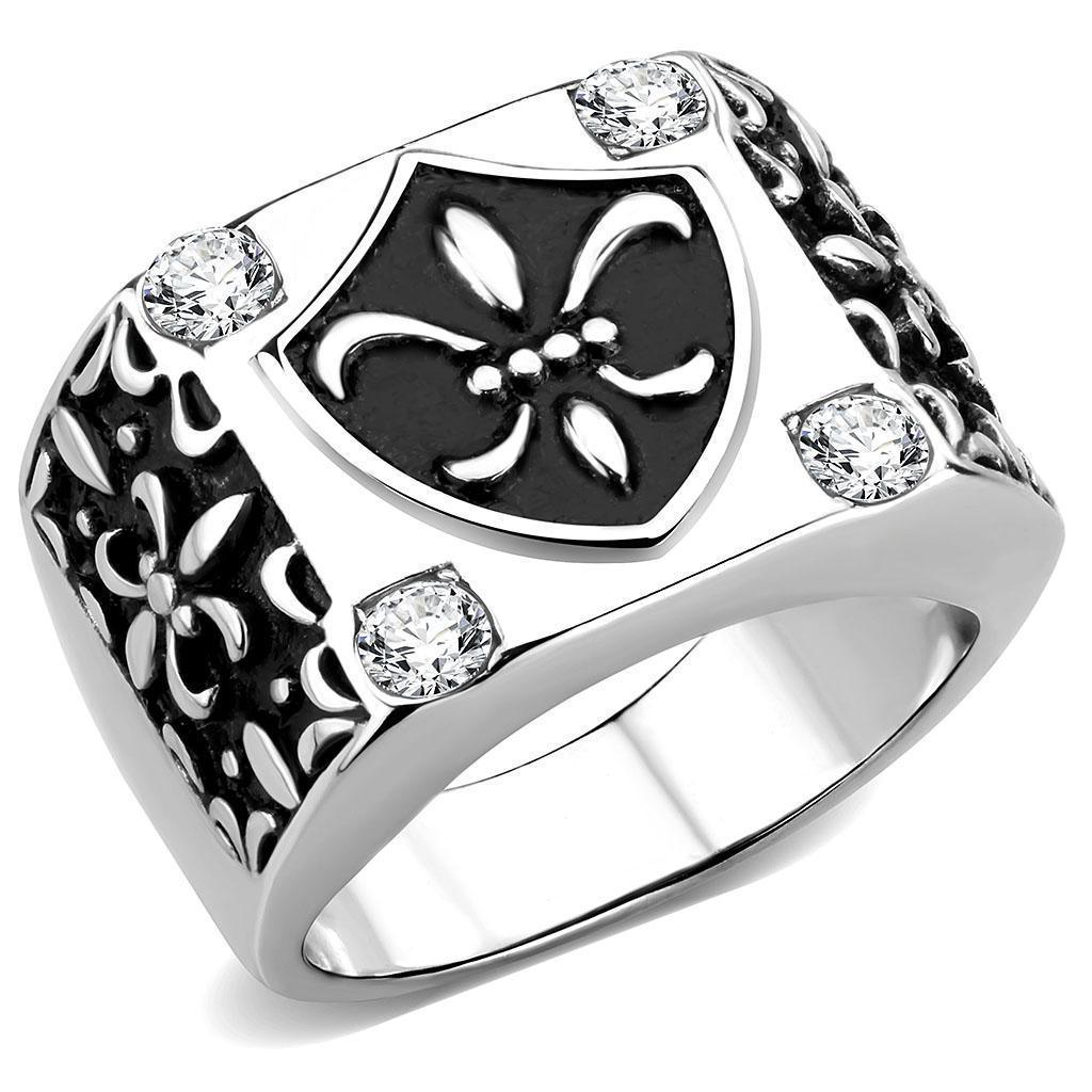 Men's Jewelry - Rings Mens Crest Shield Stainless Steel Cubic Zirconia Ring
