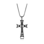 VacationGrabs men's cross necklace in silver with intricate detailing and a sturdy chain