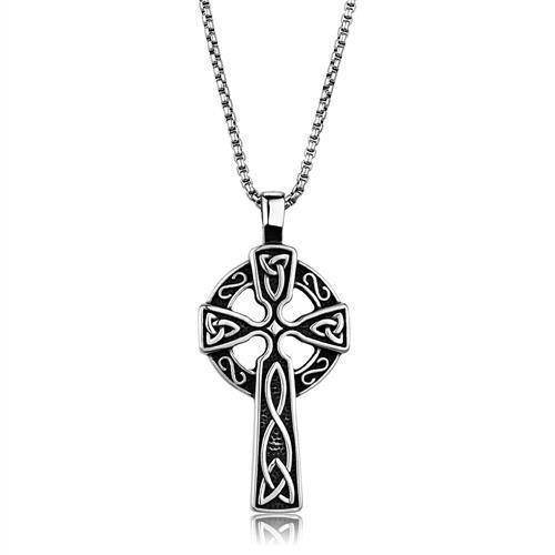 Men's cross necklace high polished with intricate Celtic design and a durable chain