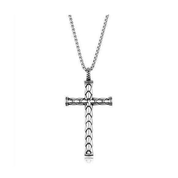 Men's cross necklace high polished from VacationGrabs featuring intricate detailing and a durable chain