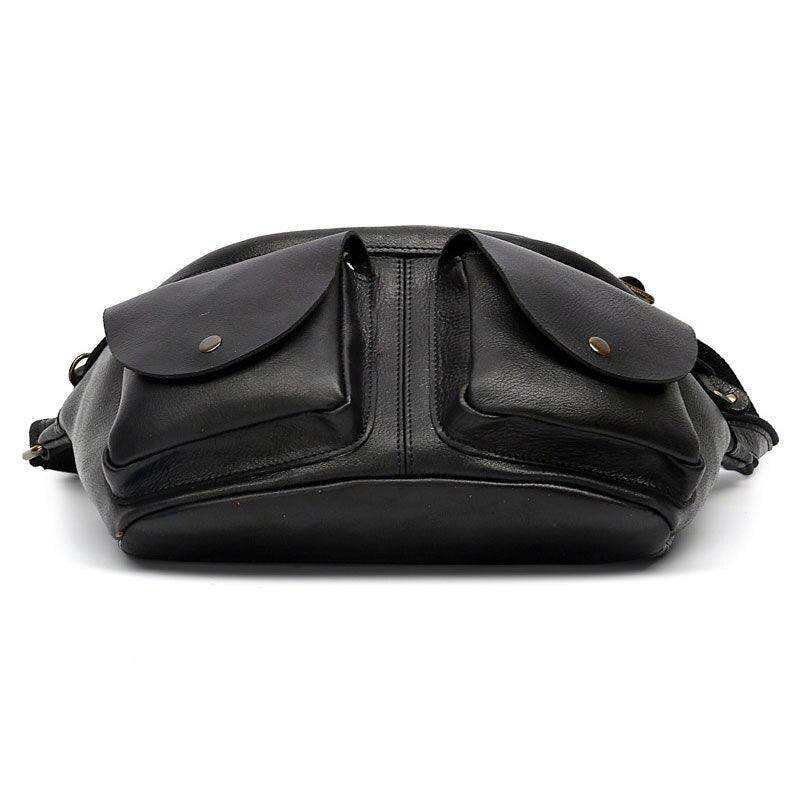 Black leather mens crossbody sling bags with front pockets and adjustable strap for everyday use