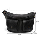 Black leather mens crossbody sling bags with two front pockets and adjustable strap for casual use