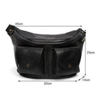 Black leather mens crossbody sling bags with two front pockets and adjustable strap for casual use